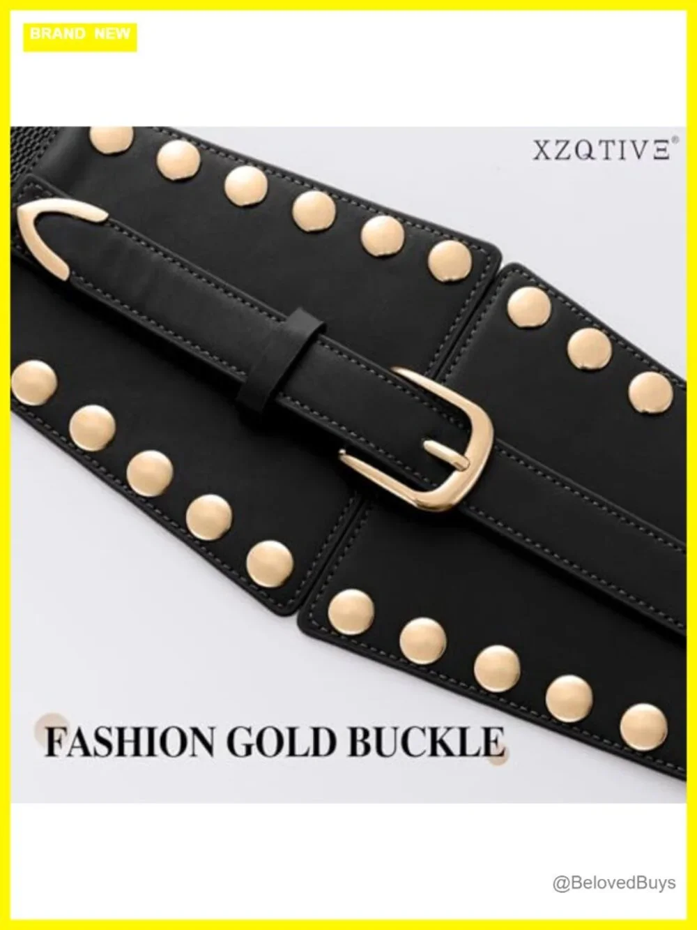 Wide Corset Elastic Waist Belt Faux Leather Punk Studded Dresses